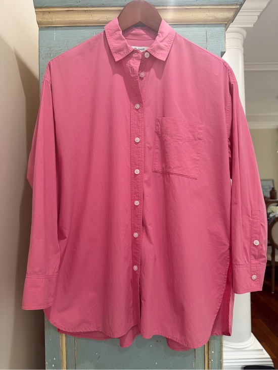 Madewell Tops - Madewell Pink Oversized Poplin Button Down Shirt Pocket Long Sleeve XXS XS